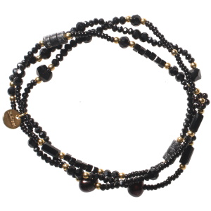 Lot de 3 bracelets élastiques composés de perles en acier doré et de perles de couleur noire.