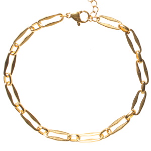 Bracelet composé d'une chaîne en acier doré. Fermoir mousqueton avec 3 cm de rallonge.