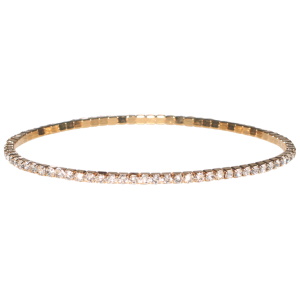 Bracelet fantaisie élastique en métal doré et strass en cristaux synthétiques transparents.