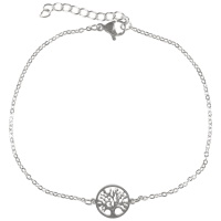 Bracelet composé d'une chaîne et d'un arbre de vie en acier argenté. Fermoir mousqueton avec 3 cm de rallonge.