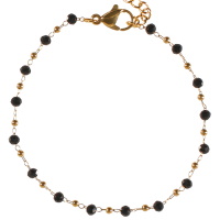 Bracelet composé d'une chaîne en acier doré et de perles de couleur noire. Fermoir mousqueton avec 4 cm de rallonge.