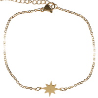 Bracelet composé d'une chaîne et d'une étoile en acier doré. Fermoir mousqueton avec 3 cm de rallonge.