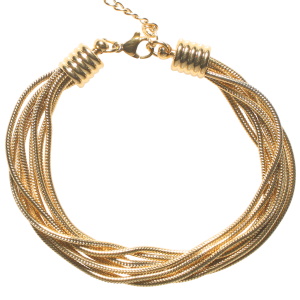 Bracelet sept rangs en acier doré. Fermoir mousqueton avec 3 cm de rallonge.