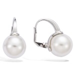 Boucles d'oreilles dormeuses pendantes en argent 925/000 rhodié et perles synthétiques.