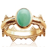 Bague couronne en plaqué or 18 carats sertie d'une véritable aventurine verte.