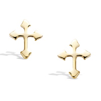 Boucles d'oreilles puces en forme de croix en plaqué or jaune 18 carats.