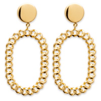 Boucles d'oreilles pendantes composées d'une puces rondes et d'un cercle en forme de chaîne en plaqué or jaune 18 carats.