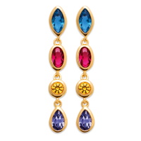 Boucles d'oreilles pendantes en plaqué or jaune 18 carats serties de pierres multicolores.