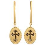 Boucles d'oreilles pendantes en plaqué or et croix en pierres synthétiques.