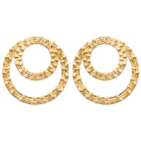 Boucles d'oreilles pendantes double cercles avec motifs en relief en plaqué or jaune 18 carats.
