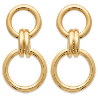 Boucles d'oreilles pendantes composées de deux cercles en plaqué or jaune 18 carats.