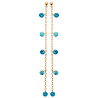 Boucles d'oreilles pendantes en plaqué or jaune 18 carats et pierres synthétiques de couleur bleue turquoise.
