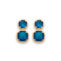 Boucles d'oreilles pendantes en plaqué or jaune 18 carats serties de deux pierres de couleur bleue.
