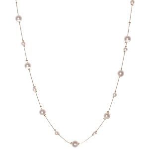 Collier sautoir composé d'une chaîne en acier doré et de perles d'imitation. Fermoir mousqueton avec 5 cm de rallonge.