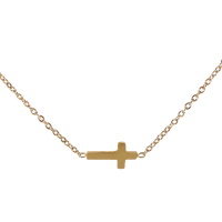 Collier composé d'une chaîne avec une croix en acier doré. Fermoir mousqueton avec 5 cm de rallonge.