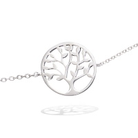 Bracelet composé d'une chaîne et d'un arbre de vie en argent 925/000 rhodié. Fermoir mousqueton avec anneaux de rappel à 16 et 18 cm.