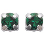 Boucles d'oreilles puces en argent 925/000 et cristal couleur vert émeraude.