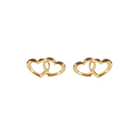 Boucles d'oreilles puces en forme de cœurs entrelacés en acier doré.