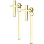 Boucles d'oreilles pendantes croix et barre en acier 316L doré.