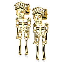 Boucles d'oreilles pendantes en forme de marionnette squelette en acier doré.