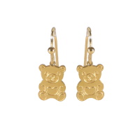 Boucles d'oreilles pendantes en forme de nounours en acier doré.