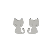 Boucles d'oreilles puces en forme de chat en acier argenté.