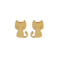 Boucles d'oreilles puces en forme de chat en acier doré.