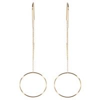Boucles d'oreilles pendantes composées d'une chaîne et d'un cercle en acier doré.