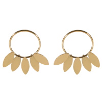 Boucles d'oreilles pendantes en forme de cercle avec pétales en acier doré.