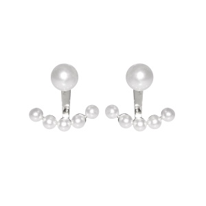 Boucles d'oreilles pendantes en acier argenté surmontées de perles d'imitation.