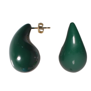 Boucles d'oreilles pendantes en forme de goutte en acier doré et en résine de couleur verte.