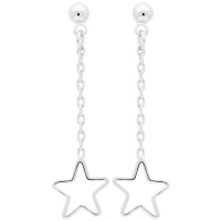 Boucles d'oreilles pendantes composées d'une puce ronde avec chaînette finissant par une étoile en argent 925/000 rhodié.