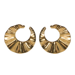 Boucles d'oreilles pendantes en forme de cercle ouvert martelé en acier doré.