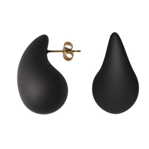 Boucles d'oreilles pendantes en forme de goutte en acier doré et en matière synthétique de couleur noire.