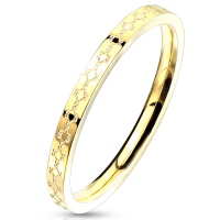 Bague anneau avec motifs en acier doré.