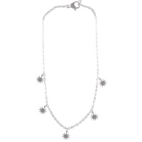 Bracelet chaîne de cheville avec pampilles étoiles en acier argenté. Fermoir mousqueton avec 3 cm de rallonge.