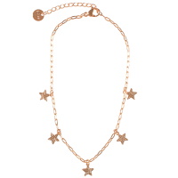 Bracelet chaîne de cheville avec pampilles étoiles en acier rosé. Fermoir mousqueton avec 3 cm de rallonge.