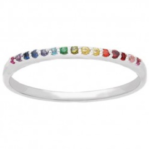 Bague anneau en argent 925 rhodié sertie d'oxydes de zirconium multicolores.