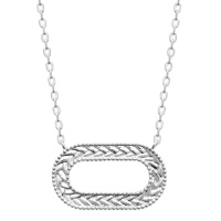 Collier composé d'une chaîne et d'un pendentif cercle ovale avec motifs en argent 925/000 rhodié. Fermoir mousqueton avec anneaux de rappel à 40, 42 et 45 cm.