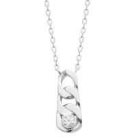 Collier composé d'une chaîne en argent 925/000 rhodié et d'un pendentif en forme de chaîne surmonté d'un oxyde de zirconium blanc. Fermoir mousqueton avec anneaux de rappel à 40, 42 et 45 cm.