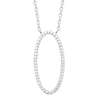 Collier composé d'une chaîne en argent 925/000 rhodié et un pendentif cercle ovale pavé d'oxydes de zirconium blancs. Fermoir mousqueton avec anneaux de rappel à 40, 42 et 45 cm.