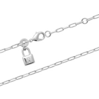 Bracelet composé d'une chaîne en argent 925/000 rhodié et d'un cadenas serti d'un oxyde de zirconium blanc. Fermoir mousqueton avec anneaux de rappel à 16 et 18 cm.