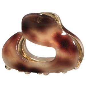 Pince crabe pour cheveux en métal doré recouvert de matière synthétique de couleur marron.