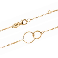 Bracelet composé d'une chaîne et deux anneaux entrelacés en plaqué or jaune 18 carats. Fermoir mousqueton avec anneaux de rappel à 16 et 18 cm.