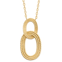 Collier composé d'une chaîne et d'un pendentif de deux cercles ovales entrelacés en plaqué or jaune 18 carats. Fermoir mousqueton avec anneaux de rappel à 40, 42 et 45 cm. 