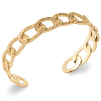 Bracelet jonc rigide au motif de cercles ovales entrelacés en plaqué or jaune 18 carats.