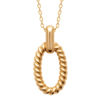 Collier composé d'une chaîne et d'un pendentif ovale au fil tressé en plaqué or jaune 18 carats. Fermoir mousqueton avec anneaux de rappel à 40, 42 et 45 cm.
