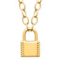 Collier composé d'une chaîne et d'un pendentif cadenas en plaqué or jaune 18 carats.