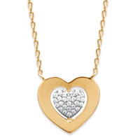 Collier composé d'une chaîne et d'un pendentif cœur en plaqué or jaune 18 carats et d'un cœur pavé d'oxydes de zirconium blancs. Fermoir mousqueton avec anneaux de rappel à 40, 42 et 45 cm.