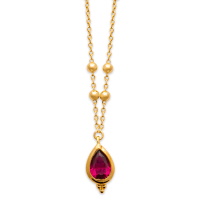 Collier composé de chaîne boules en plaqué or jaune 18 carats et d'un pendentif serti d'une pierre de couleur rose. Fermoir mousqueton avec anneaux de rappel à 40, 42 et 45 cm.